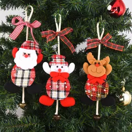 クリスマスツリーの装飾ボウノットベル格子サンタクロース雪だるまディアペンダントパーティーハンディングデコレーションホリデーギフトTH0585