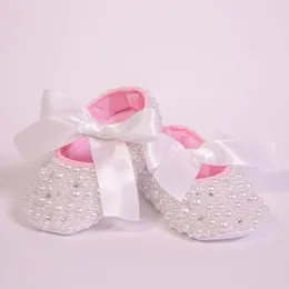 First Walkers Dollbling Princess Little Girls Baby Shoes Lace Up Ribbon White Custom Handmade Pearls Christening Infant Prewalker