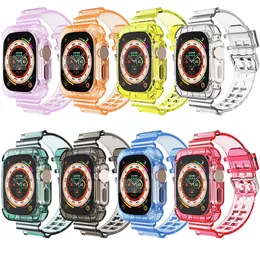 Sport Clear Band Case för Apple Watch 8 7 6 SE 5 4 3 Transparent Armor Silicone Cover Strap For Iwatch 49mm 41mm 45mm 42mm 38mm