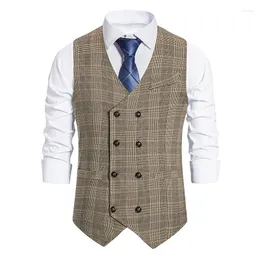 M￤ns v￤star parklees herr gentleman dubbel breasted kostym vintage pl￤d casual aff￤r br￶llop prom v nacke tuxedo v￤st v￤st m￤n