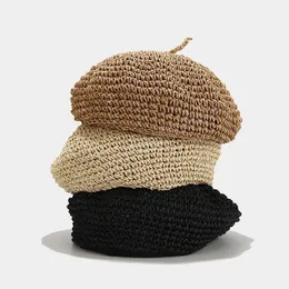 Summer Weave Beret Chap￩us de palha para mulheres Primavera Autumn Hat Sun Hat Hat Flusable Holiday Holiday Artista de praia Cap Chapeau