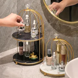 Uchwyty do przechowywania w stylu nordyckim Iron Art Bird Cage Cage Stojak na szminkę Perfumę kosmetyczną pielęgnację skóry produkt do przechowywania stojak na stół półki