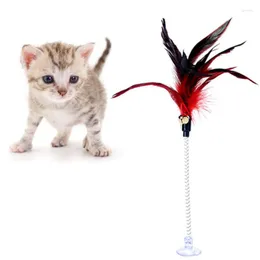 Cat Toys 2pcs Saugnapfbecher mit Frühlingsfeder Haustier liefert lustige Spielzeugstab Squeak Bell Elastic Screather Teaser