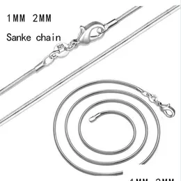 Łańcuchy 1mm 2mm 925 Sterling Sier Snake Snake Naszyjniki w opcjonalnym rozmiarze 16 18 20 22 24 28 28 30 cali Dostawa 2022 Biżuteria F DHHW7