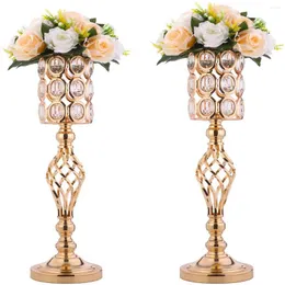 Decoração de festa Metal Flowertandertand Crystal Trumpet Vase Table Decorativa peça central Artificial Flower Arrangement Stand Center