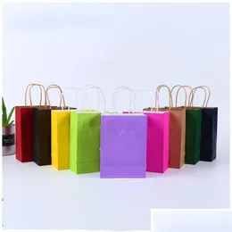 Packing Paper Shop Bags Kraft Paper Mtifunction Soft Color With Handles Festival Gift Packaging Bag 21X15X8Cm Drop Delivery 2022 Off Dhwjc