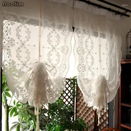 Curtain NOOLIM Cotton Linen American Country Wool Balloon Embroidered Thira Floating Window Romance Home Textile