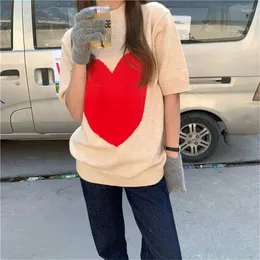 Women's Sweaters HziriP 2022 Color-Hit Hearts Pullover Short Sleeves High Waist Basic OL Clothe Knitwear Summer Outwear Vintage Tops