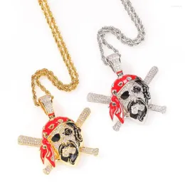 Naszyjniki wiszące kolorowy czaszka pirate mrożony naszyjnik sześcien cyrkonu biżuteria rocka hip -hopowa z łańcuchem skrętu