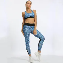 Pantaloni a due pezzi da donna NORMOV Fitness Set da donna Stampa Mesh Patchwork Gilet in poliestere e leggings push-up a vita alta di Feminina