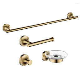 Bath Accessory Set Bathroom Accessories Wall Mount Hand Towel Bar Brushed Gold Stainless Steel Toilet Paper Holder Soap Dish Robe Hook