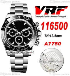 VRF 11650 A7750 Automatisk kronograf Mens Watch Ceramics Bezel Black Stick Dial Rostfritt Steel Armband Super Edition Samma seriekort PURETIME A1