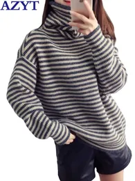 Kvinnors tröjor Azyt 2022 Autumn New Striped tröja Kvinnliga tröjor Korean Löst Turtleneck tröja Jumper Kvinnlig vinter Ny baströja T221019