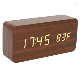 Titta på lådor Led Wood Digital Clock 3 -nivå Ljusstyrka Elektroniskt larm med tempfuktighet Display för kontor