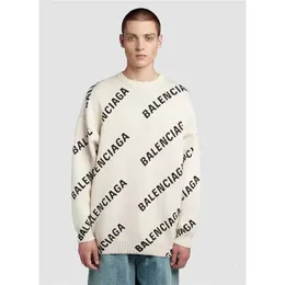 Designer Sweater Balencigaa Outono e Inverno 2023 Paris Homens e Mulheres Carta Quente Todo Impresso Pulôver Solto Malhas