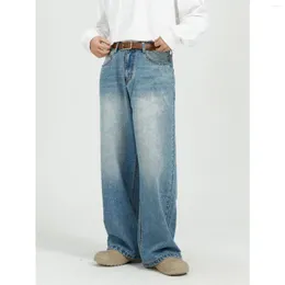 Jeans masculinos Men jeans calças folgadas para homem hip hop coreano streetwear y2k raver solto toda a partida azul reta larga perna 283