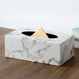 Tissue Case Box Container PU Leather Marble Pattern Home Car Towel Napkin Papers Dispenser Holder Table Decoration 220523