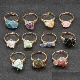 Solitärring, modischer Kristallstein-Ring, handgefertigt, Golddraht, Druzy, böhmischer Schmuck, Geschenkringe für Frauen, Geburtstagsfeier, verstellbar, Dhn4M