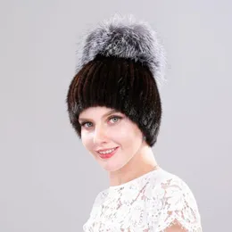 Beanies Real Hat For Women Winter Hats With Luxury Big Pompom Ball Caps Female Genuine Knitted