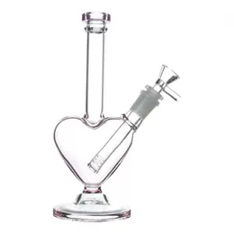 23CM heart shape Smoking Pipes glass beaker with 14mm female hook male bowl thick bottle at the lower end of Bong Dab Rig water cup recycler type