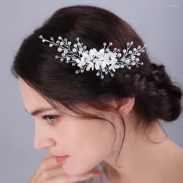Başlıklar Gümüş Moda Çiçek Düğün Saç Aksesuarları İnci Kristal Gelin Parçası El Yapımı Kadın Gelin Baş Bandı Parti Başlık