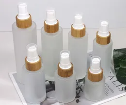 20 30 40 50 60 80 100 120 150 MLCosmetic frosted glass cream jar lotion spray pump bottle friendly ecological bamboo lid wood cap skin care packaging
