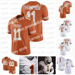 Nya fotbollströjor fotbollströjor Texas Longhorns 2021 Red River Showdown Golden Patch NCAA American Football Jersey Casey Thompson Bijan Robinson Xavier Wort