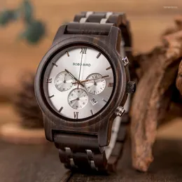 Relojes de pulsera Bobo Bird Cronógrafo Reloj para hombre Reloj de pulsera de madera y acero inoxidable con pantalla de fecha Reloj Hombre