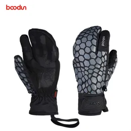 Ski Gloves Boodun 3 Fingers Waterproof Windproof Snowmobile Snowboard Snow Sport Handwear Fleece Thermal ing L221017