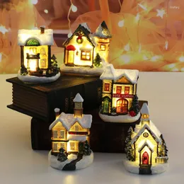 Décorations de Noël Creative Petite Maison Lumière Résine Ornements Maison Fête Vacances Cadeaux Décoration De Bureau