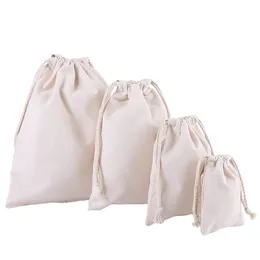 Beige Medium Cotton Canvas Bag Drawstring Pouch Gift Smycken Förpackningspåsar smycken Display bröllopssäck