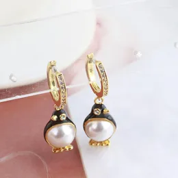 Dangle Earrings European And American Enamel Colored Glaze Childlike Cute Cartoon Penguin Modeling Inlaid Pearl