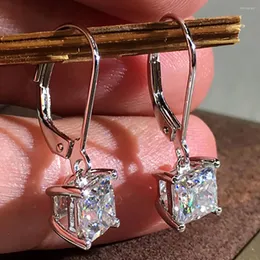 Backs Earrings 10K White Gold 2 Carat Drop Clip Women Present Wedding Anniversary Engagement Party Square Princess Moissanite Diamond