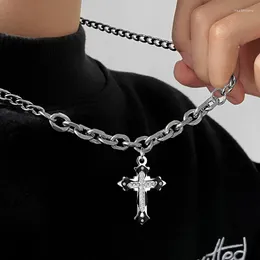 Choker Hip Hop Fashion Cool Cross Diamond Necklace For Women Men Fashionabla Titanium Steel Sweater Chains smycken