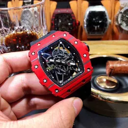 오리지널 1 ~ 1 시계 패션 남성의 고급 역학 Richa Rm Wristwatch RM Carbon Fiber Devil Trendy 레저 성격 자동 기계적 중공