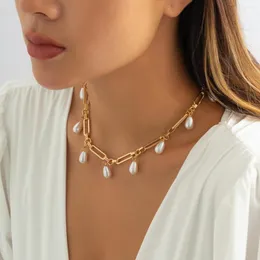 Chains 2022 Simple Sweet Exquisite Metal Geometry Imitation Pearls Necklace For Women Wedding Brithday Dance Party Creative Jewelry Gif