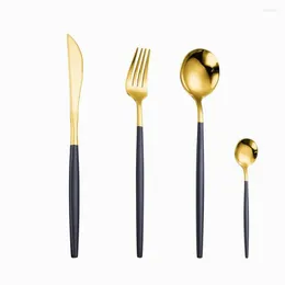 Servis uppsättningar svart guld bestick set 18/10 rostfritt stål pinnar knivgaffel sked bordsvarig kök middag silvervaror