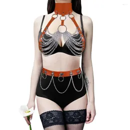 Cintos harajuku arnês de couro punk para mulheres acessórios de cadeia de metal de moda liga com cintura sexy cinto de corpo gótico de gótico de meia