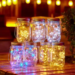 Strings 10/20 LED Solar Mason Jar LID Światło Wróżki Zmiana ogrodu Świąteczne Święta Ślubne Ślubne Dekoracja