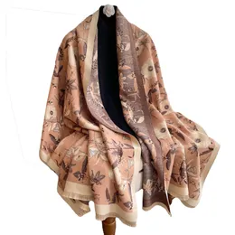 Halsdukar lyx varumärke Digner Scarf Cashmere Double-Sided Shawl Scarv Women Floral Mönster Vinter tjock varm halsduk