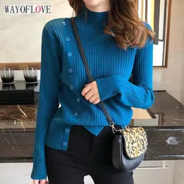 Women's Sweaters WAYOFLOVE Winter Basic Turtleneck Women Sweaters Button Tops Slim Pullover Women Bottoming Knitted Sweater Jumper Soft Warm Pull T221019