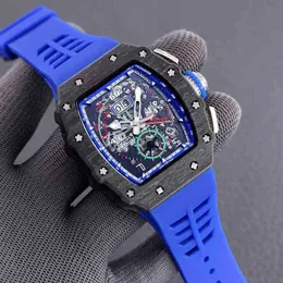Um original 1 a 1 relógios moda masculina luxo mecânica richa negócios lazer Rm11-04 moinho mecânico automático preto carbono brasagem fita azul