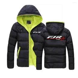 Men's Hoodies 2022 Men FJR 1300 MOTORCYCLE Logo Print Color Block Zipper Hooded Jacket Cotton Padded Fashion Winter Thicken Warmer Outwear