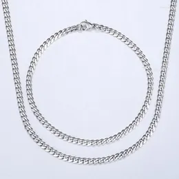Brincos de colar Definir cor prata de prata aço inoxidável Bracelet Curb Chain Chain Gre presentes 3mm HKS114