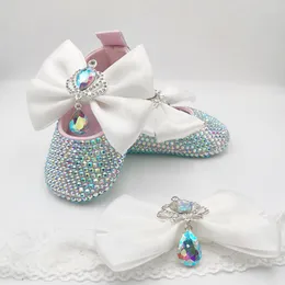 Erste Walkers Dollbling Walk Shoes Baby Voll Diamant AB Kristall Edelstein und untere Stirnband Set 100 -Tage -Prinzessin Girl