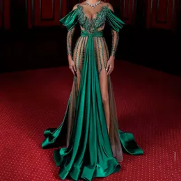 Luxus Lange Abendkleider Elegante Fleck V-ausschnitt Tüll Illusion Prom Kleider Kristall Formale Party Kleid Vestido De Festa