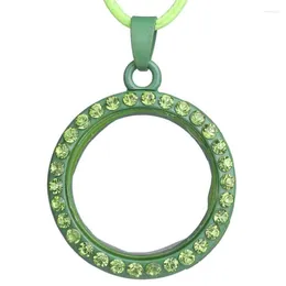 Pendant Necklaces 5PCS Round Rhinestone PU Leather Rope Floating Locket Alloy Charm Jewelry DIY Making Necklace Keychain Women Men