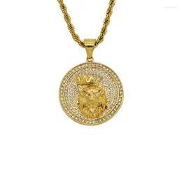 アクセサリー digidigilala Hip Hop Crown Lion Tiger Pendant Gold With Rhinestones And
