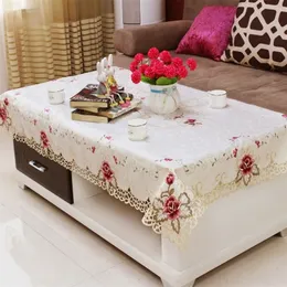 Table Cloth Wedding White Antependiums Embroidered Floral Red with Lace Dinning Sofa Chair Cover Home Bedroom Decor 220906