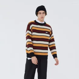 Herrenpullover, Herren-Farbblock, gestreift, schöne Vintage-Kleidung, gestrickt, Retro-Pullover, Harajuku-Männerkleidung, Pull Homme Tops Pullover